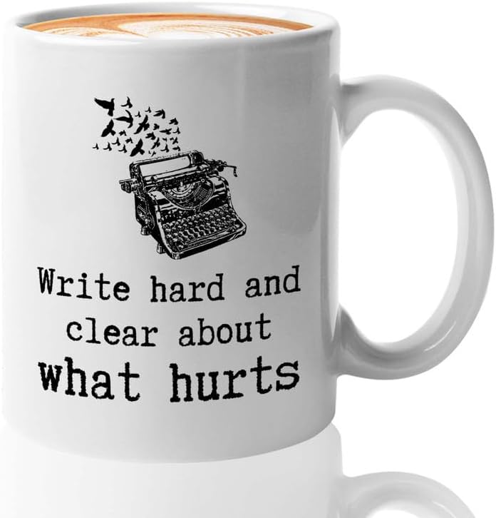 Writer Coffee Mug 11oz White - Write Hard, Clear a Hurts - Funny Author Gift To Book Lover Bookish Bookworm Writing Sarcasm Poetry Novelist Journalist