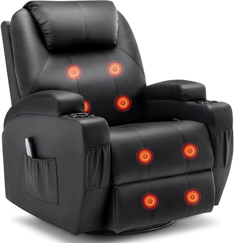 Electric Power Recliner Chair with Massage and Heat – Overstuffed Swivel Rocker Recliner with Vibration Massage, Ultimate Relaxation Single Sofa for Living Room, Home Theater, Adult Comfort Seating