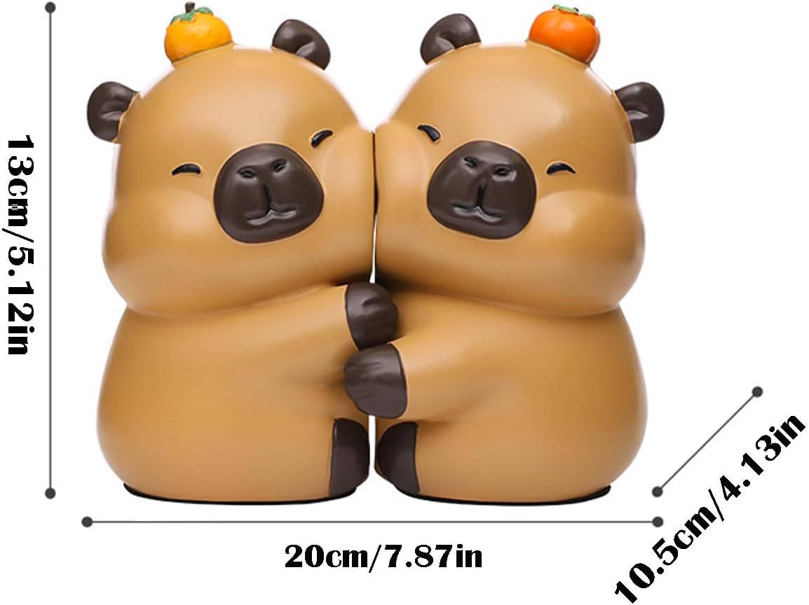 Cute Hug Capybara Decorative Bookends, Unique Animal Book Ends to Hold Books Creative Resin Book Holder Stopper for Home Office Desk Bookshelf Decoration