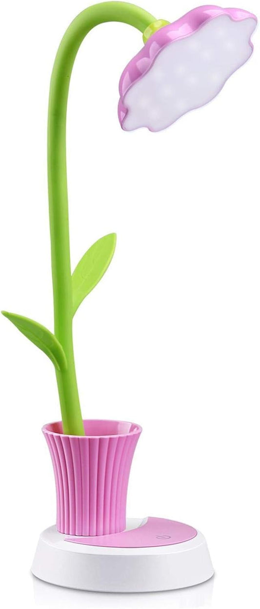 Desk Lamp for Kids Sunflower LED Charging Table Lamp Support Eye Protection Small Desk Folding for Reading,Study and Office, Adjustable Brightness - Pink