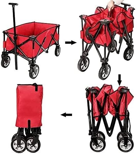 Portable Camping Cart,Foldable Outdoor Utility Wagon Cart with Adjustable Handle, Heavy Duty Garden Trolley for Beach, Sports, Shopping, 80kg Load Capacity, Removable Fabric, EAS