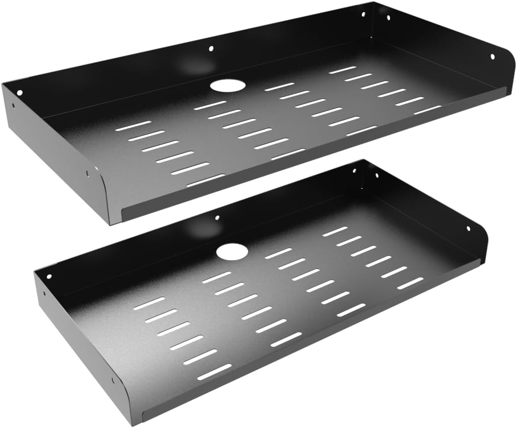 JINGCHENGMEI 2 Pcs of Metal Floating Shelf Wall Mounted for Storage, W 16.6" x D 8" Display Shelf for Collection in Bathroom, Bedroom, Living Room, Kitchen, Modern Steel (16.6 inches 2 Pcs)