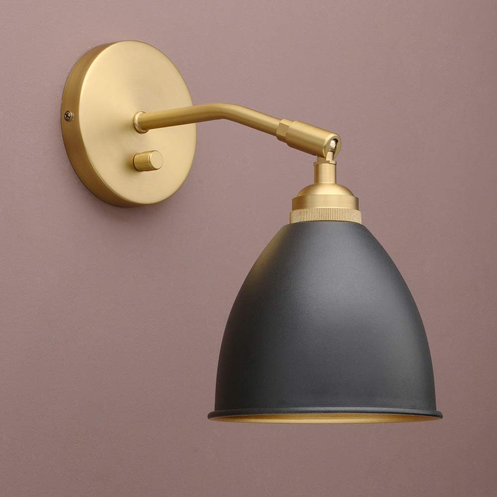 Yosoan Vintage Wall Sconce Bookcase Light, 1-Light Dimmable On Off Switch Industrial Mount Metal Fixture Lighting with 6.1" Oval Black Metal Shade in-Build Gold and Antique Canopy Reading Lamp