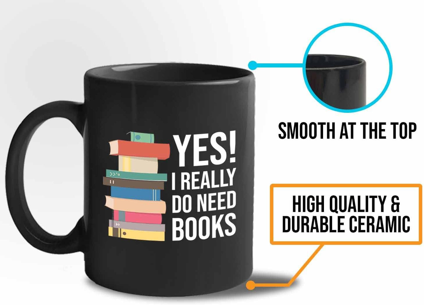 Bubble Hugs Writer Coffee Mug 11oz Black - Yes I Really Do Need All These Books - Reading Book Lover for Bookworm Bibliophile Librarians Author Readers Bookish