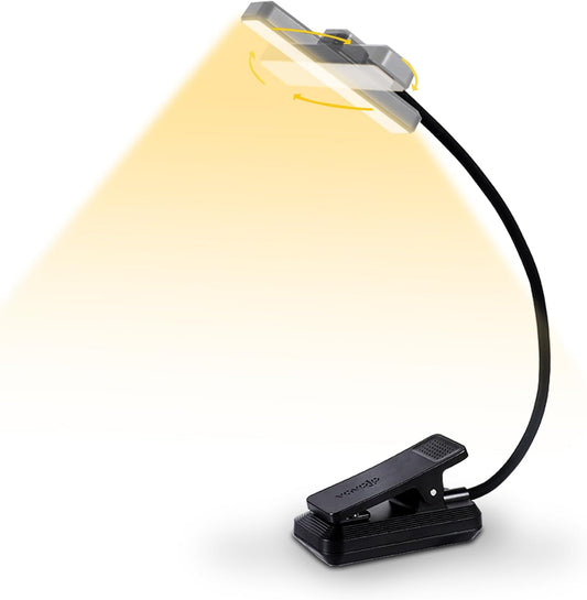 VAVOFO Rechargeable Book Light Rotatable：24 LEDs Reading Light, 3-Color & 9-Brightness Book Lamp, Eye Cared 120Hrs Runtime Lightweight Clip on Led Light for Book Lovers (Black)