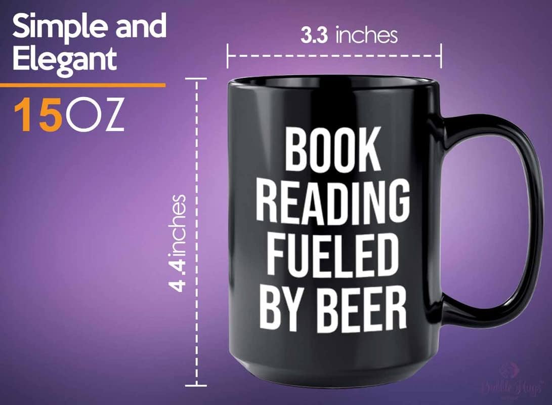 Hobby Beer Lover Coffee Mug 15oz Black - book reading fueled by beer - Mountain Biking, Bike Riding, Bicycling Lover, Cycling Bike Enthusiast, Road Bike