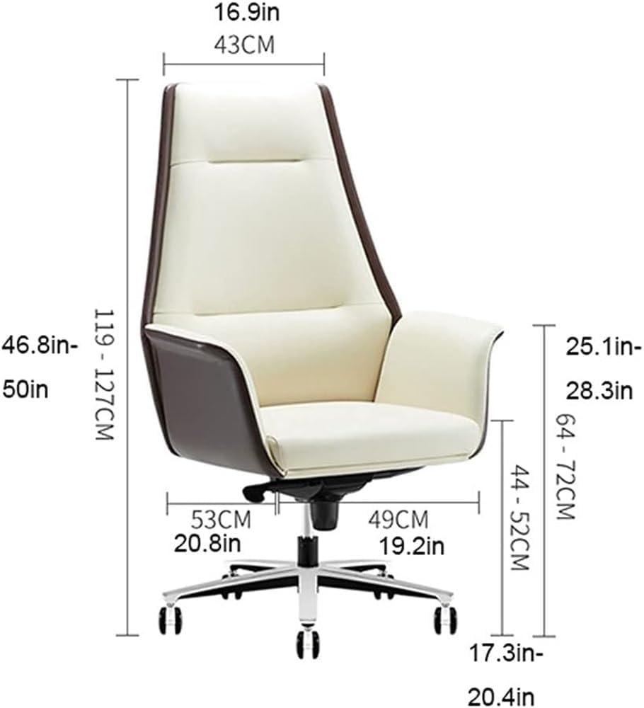 High Elastic Leather Seat Adjustable Height Commercial Grade Office Chair Ergonomic Executive Desk Chair with with 360° Swivel Comfortable Computer Desk Chair for Home Office Workspace Reading Room(Wh