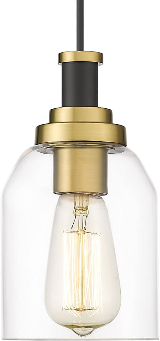zeyu Modern Gold Pendant Light, 1-Light Glass Hanging Light for Kitchen Dining Room, Clear Glass Shade, Black and Gold Finish, ZG33M1L BK+BG