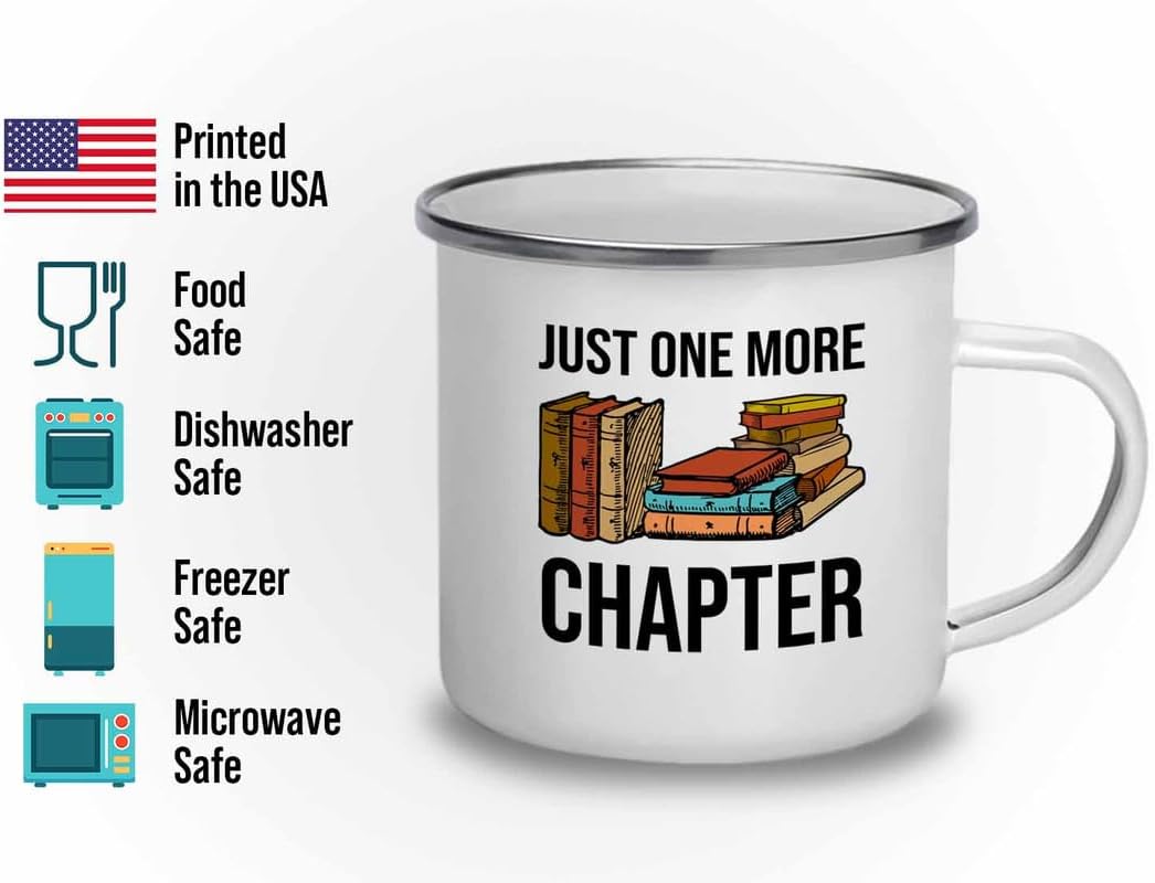 Reading Bookworm Camper Mug 12oz - Just One More Chapter - Reading Reader Book Worm I Know Things Book Addict Book Lover Bookish Novelist Librarian Writer