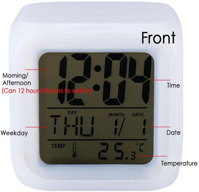 7 Colors LED Alarm Clock Digital Thermometer Alarm Clock Night Light for Kids Bedroom Home Decor Garbage Truck Cartoon
