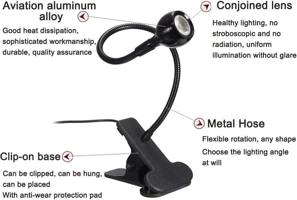 Led Clip on Light,Eye Caring Bed Reading Light,Reading Light with Gooseneck,360° Flexible Book Clamp Light,Night Light Clip on for Desk, Bed Headboard and Computers Black
