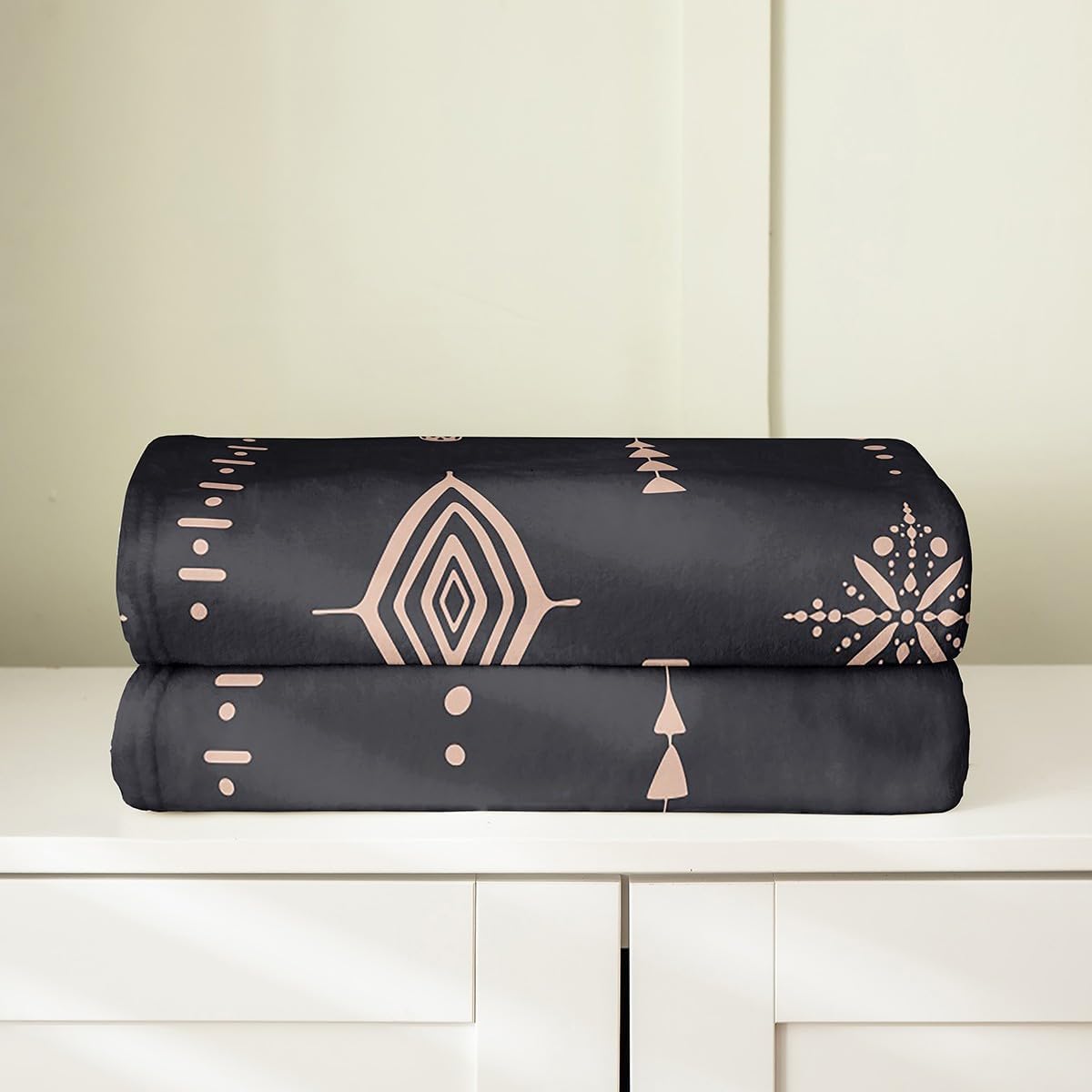 Bull Skull Blanket Throw 50x60 Inch Boho Throw Blanket Ethnic Horns Bohemian Fleece Blanket Brown Tribal Symbol Mysterious Aztec Bedroom Decor Abstract Geometric Fuzzy Blanket For Men Boys