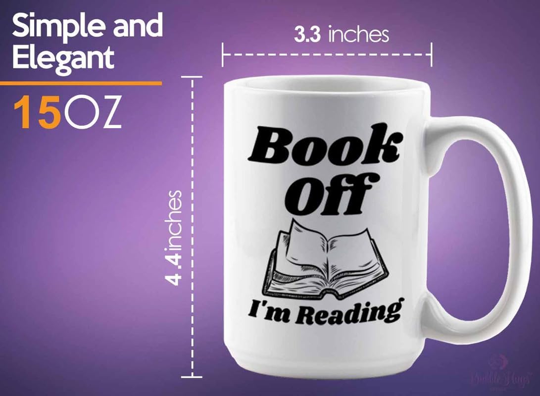 Reading Coffee Mug 15oz White - Book Off I'm Reading - Reader Gift Bookworm Owl Lover Cat Lover Book Lover Novelist Librarian Writer