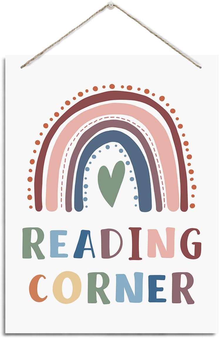 Reading Corner Sign, Farmhouse Wood Sign, Rustic Hanging Wood Plaque Sign, Library Wall Decoration, Classroom Decor, Bookstore Decor Ornaments, Rustic Door Hanger, Classroom Decoration