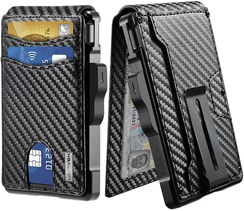 umoven Wallet for Men - with Money Clip Slim Leather Slots Credit Card Holder RFID Blocking Bifold Minimalist Wallet (Carbon Black)