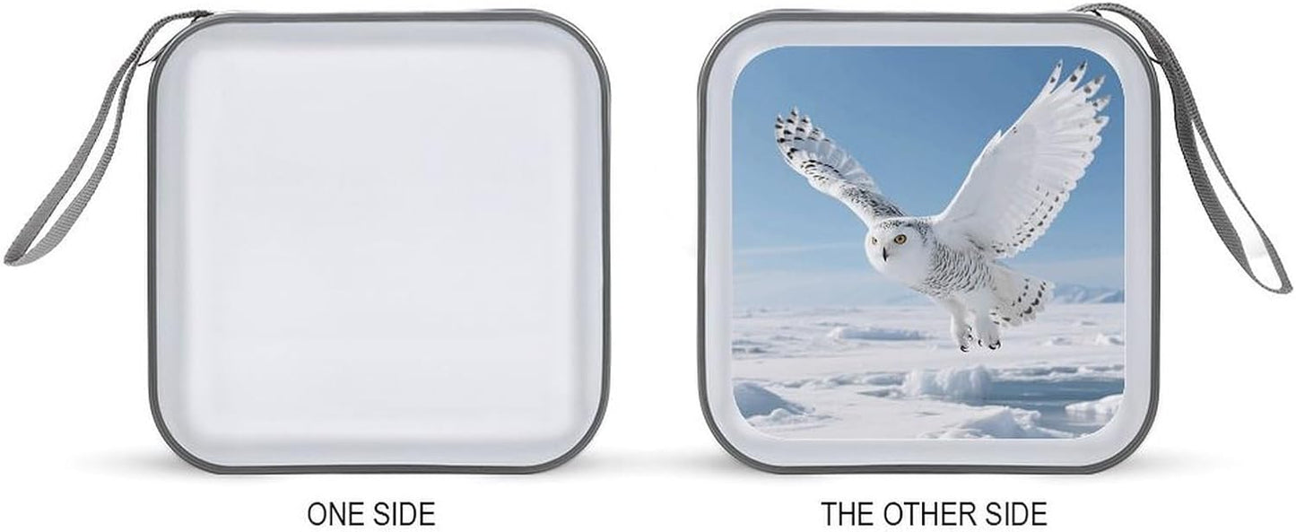 White Snowy Owl CD Case Portable Zipper CD Case 40 Capacity Hard Plastic DVD Cases Holder Large Storage Disc Wallet Bag for Car Home Travel DVD Collection Bag