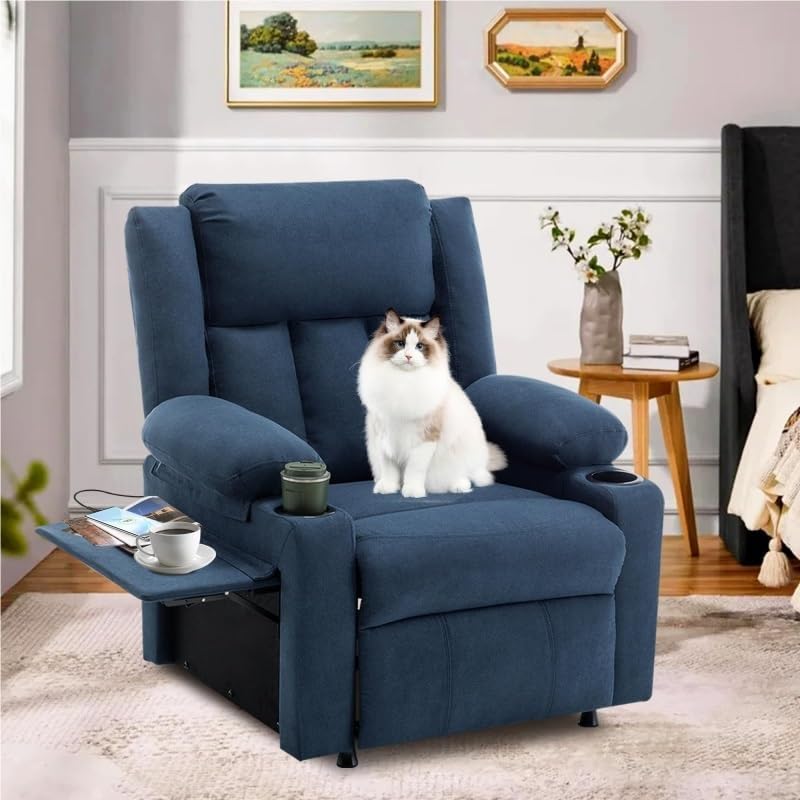 Power Reclining Sofa Chair with Heat and Massage Upholstered Heating Point Theater Seating Single Chairs with Side Pockets Sidetable for Home Furniture