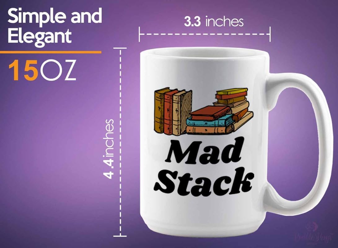 Reading Coffee Mug 15oz White - Mad Stack - Reader Gift Bookworm Owl Lover Cat Lover Book Lover Novelist Librarian Writer