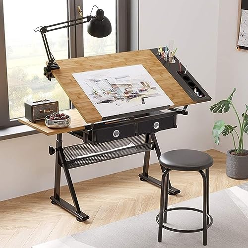 Drawing Tilting Tablet,Height Adjustable Drawing Desk, Tiltable Craft Table with Storage, Maple Panel Art Desk, for Home Office Drafting Table