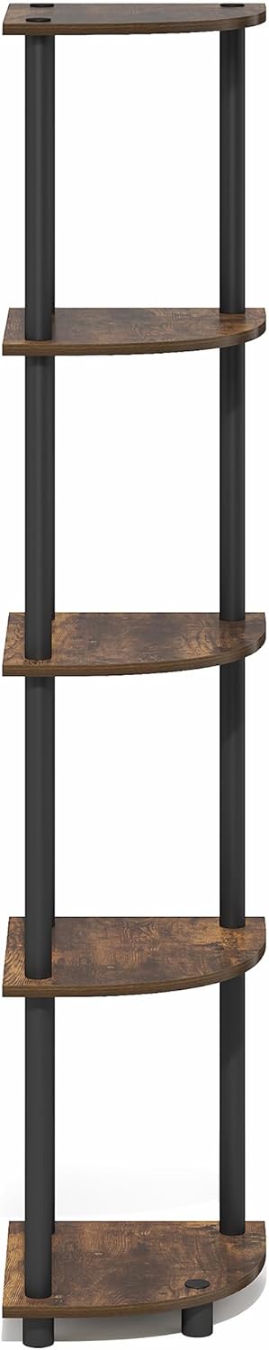 Furinno Turn-N-Tube Corner Shelf, 5-Tier Corner Bookshelf, Open Storage Shelves, for Organization and Storage, Living Room, Home Office, Garage, Bedroom, Amber Oak