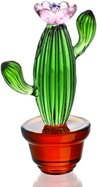 4.3inch Handmade Blown Glass Art Cactus Figurine Crystal Cactus Decor Ornaments Collectibles Glass Home Tabletop Simulation Plants Decoration Ornaments Gift for Mum Women