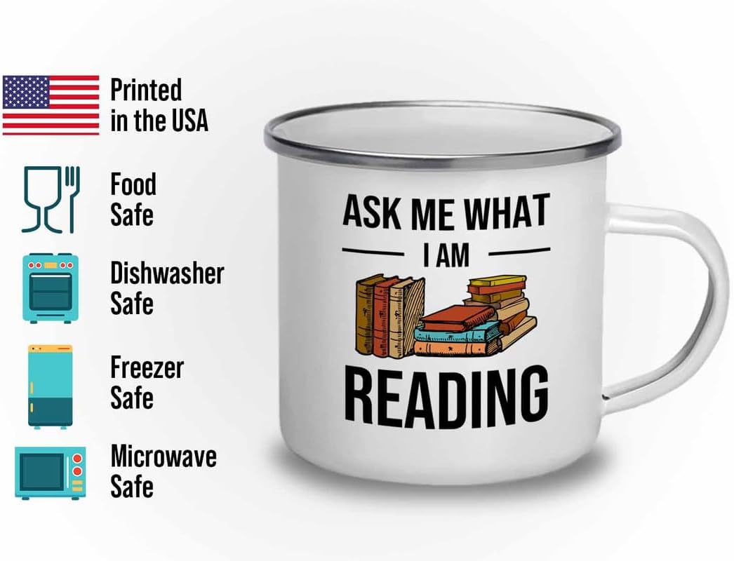 Reading Bookworm Camper Mug 12oz - Ask Me What I am Reading - Reading Reader Book Worm I Know Things Book Addict Book Lover Bookish Novelist Librarian Writer