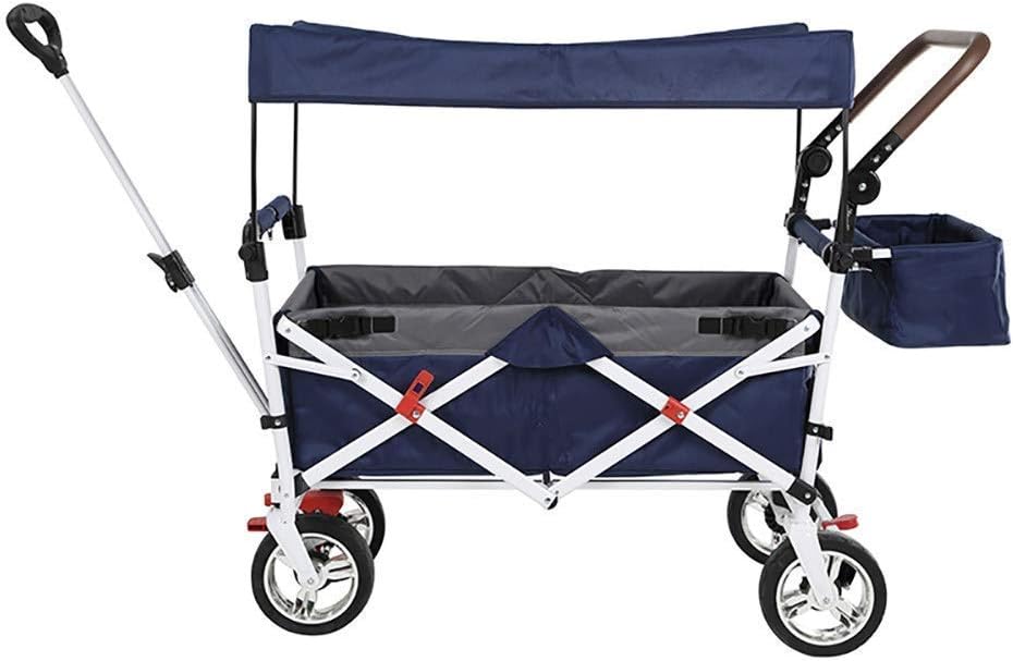 Tricycle Gift Kids Trike, Foldable Outdoor Transport Cart for Kids with Adjustable Telescopic Bar, Removable Shade Canopy, Garden Trolley for Shopping Grocery