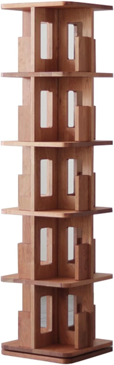 5 Tier Rotating Bookshelf, 360 ° Display Stackable Bookshelf Tower, Floor Standing Swivel Bookcase Corner Storage Organizer for Bedroom, Living Room (Cherry 5 Tier) (Cherry 5 Tier)