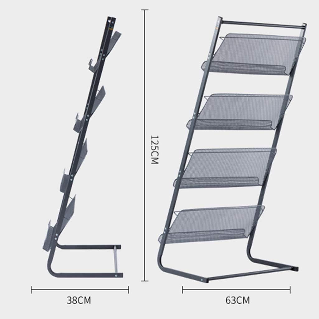 Wrought Iron Floor-Standing Magazine Rack, 4-Layer Publicity Album Display Stand, Shelf, Suitable for Schools, Offices, Banks, Etc