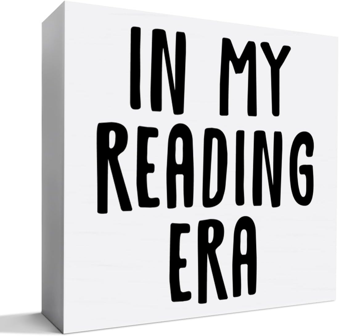 Book Lover Desk Decor Wooden Sign, Reading Decoration for Home Shelf Bedroom, Bookish Gifts for Women Men Book Lover Reader Book Nerd Librarian Bookworm, in My Reading Era