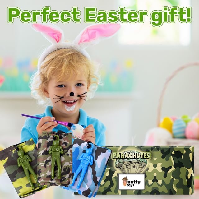 nutty toys Army Parachute Toys for Kids - Tangle Free Outdoor Flying Parachute Men, Best Indoor & Outside Toys for 4 5 6 7 8 9 10 11 12 Year Old, Top Easter Basket Stuffers 2026, Unique Boys Gifts