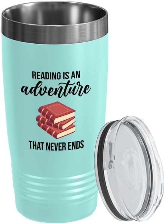 Bookish Tumbler 20oz Teal -Reading is an adventure - Novel enthusiast Book Club Librarian Book Lover Writer Reader Bibliophile