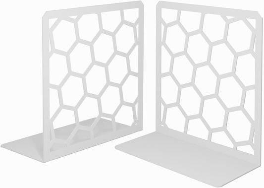 GEOMOD Geometric Honeycomb Gray Metal Bookends Decorative - Tall Sturdy Book Ends for Shelves - Modern Heavy Duty Bookend Stopper - Office or Home Book Shelf Book Holder - 6x3.25x6.25 Inches - 1 Pair