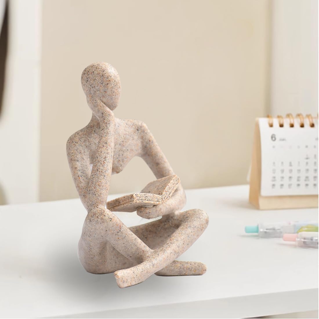 Thinker Statue Gifts for Readers Book Lovers Women, Reading Man Figurine Bookshelf Decor Aesthetic Neutral Sculptures Home Decor for Shelves,Desk, Shelf, Coffee Table for Living Room Office