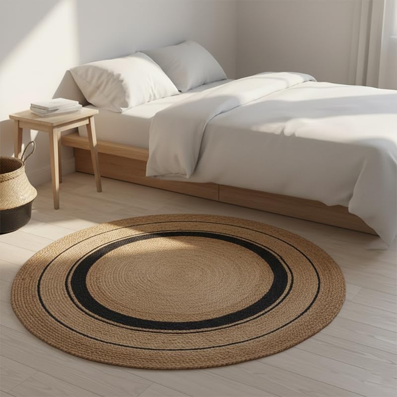 Hand Braided Jute Rug Area Mat Runner Indian Carpet for Living Room, On Table Rug, Hallway Carpet, Handmade Asthetic Home Decor Round (5X5 ft)