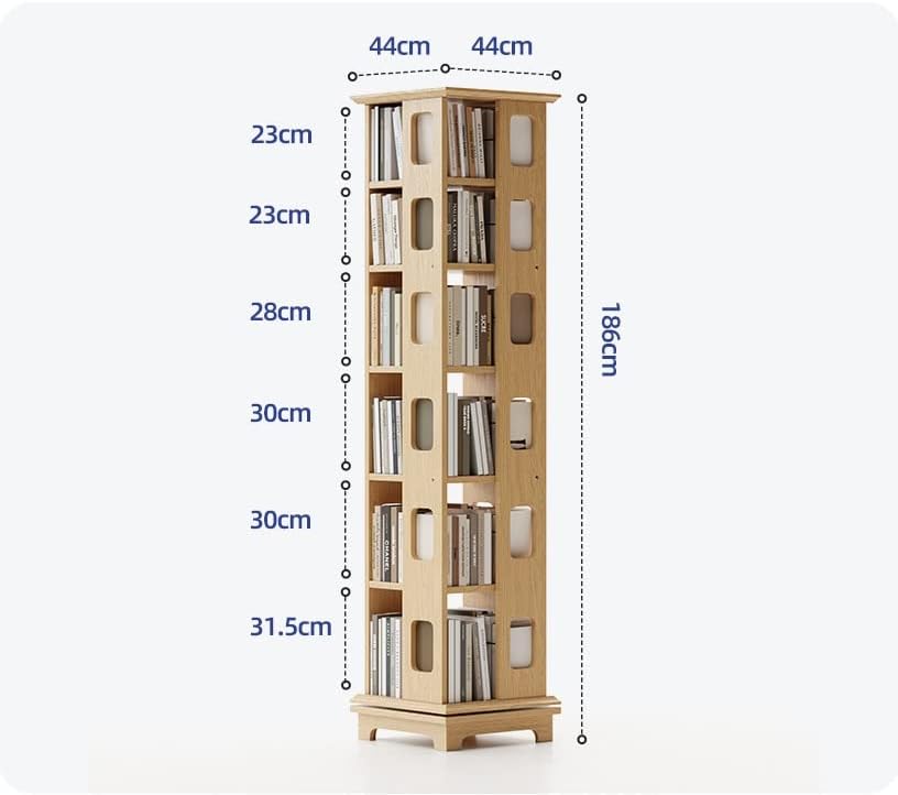Solid Wood Rotating Bookshelf 360-degree Bookcase, Simple Space-Saving Creative Small Shelf for Living Room MINGPING (Color : 44x44x125cm Walnut Color) (44x44x186cm Log Color)