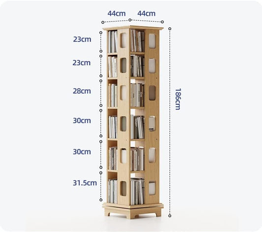 Solid Wood Rotating Bookshelf 360-degree Bookcase, Simple Space-Saving Creative Small Shelf for Living Room MINGPING (Color : 44x44x125cm Walnut Color) (44x44x186cm Log Color)