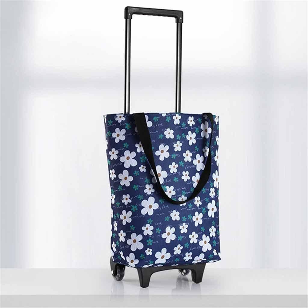 JSEIAJB Shopping Bag with Wheels Handbag Straps Folding Utility Trolley Grocery Cart Handle for Women Travel Trip Vacations Camping(E)