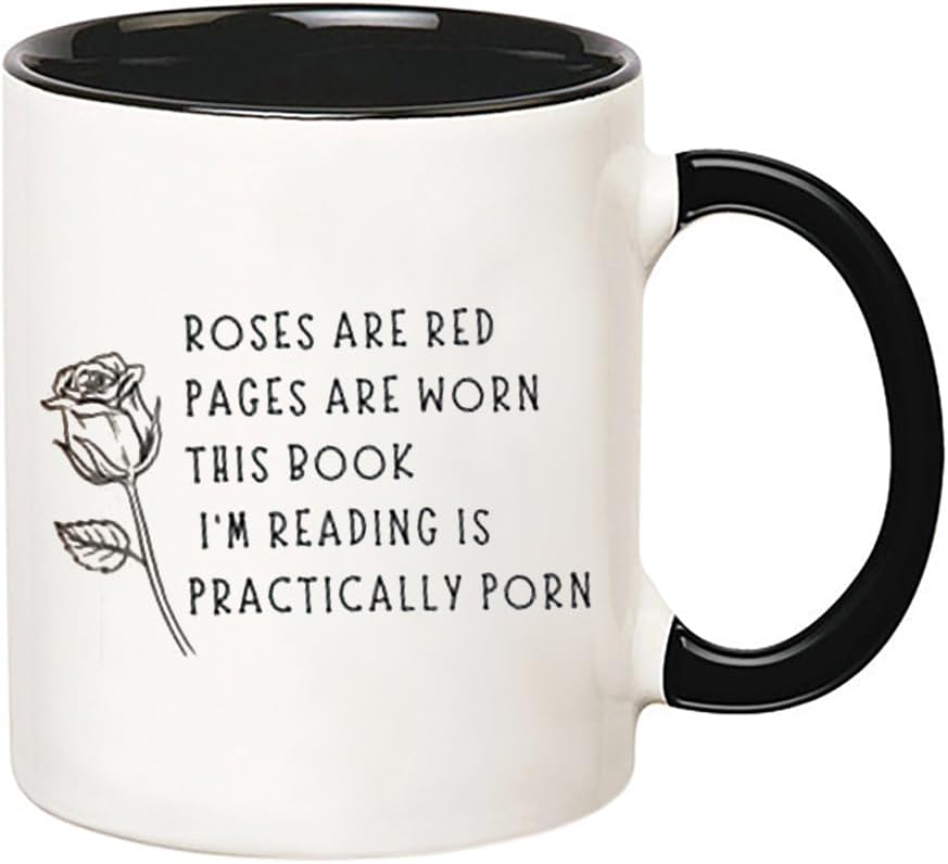 Smut Readers Mug - Reading, Roses Are Red, Spicy Book Lovers Gift - 11 Oz Novelty Coffee Cup, Black