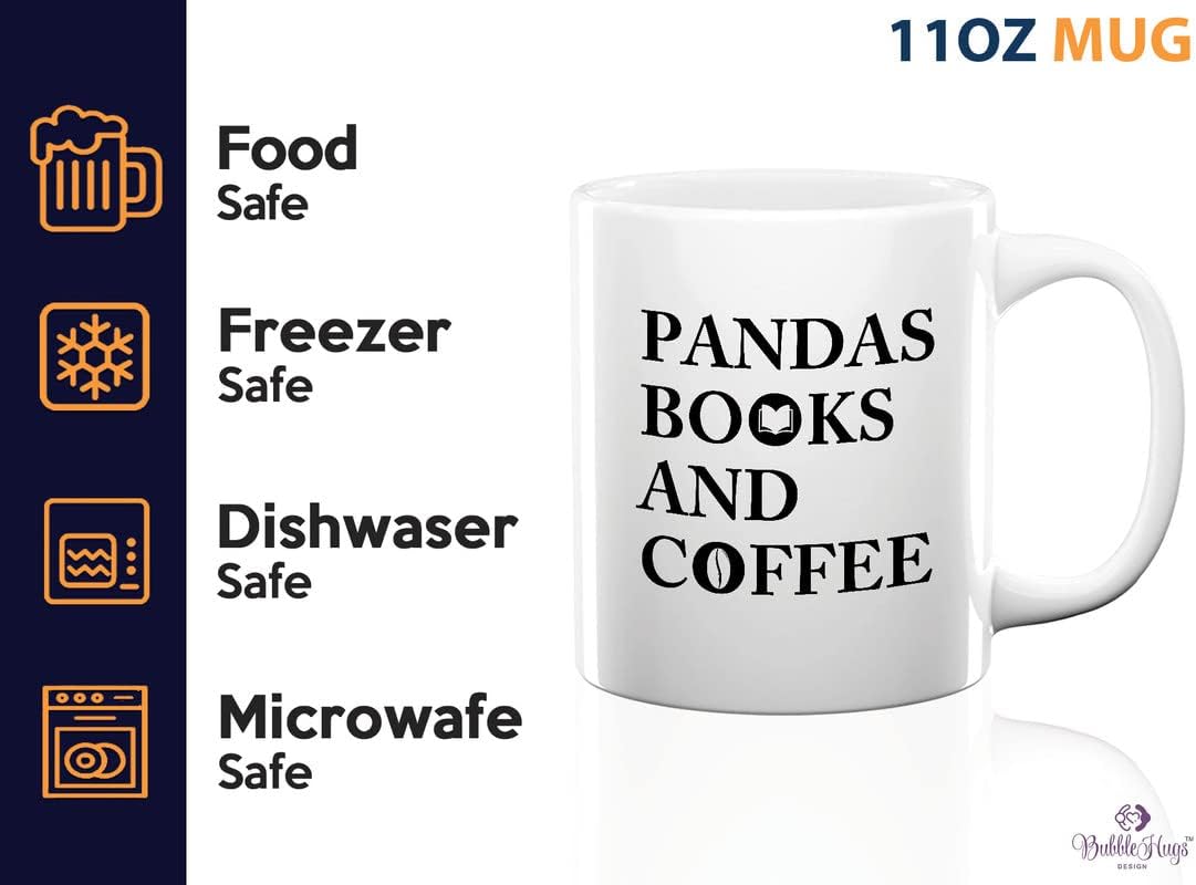 Book Lovers Coffee Mug 11oz White - Pandas Books And Coffee - Animal Lovers Caffeine Addict Zookeeper Pet Kawaii Bear Bamboo Bookworm Reader