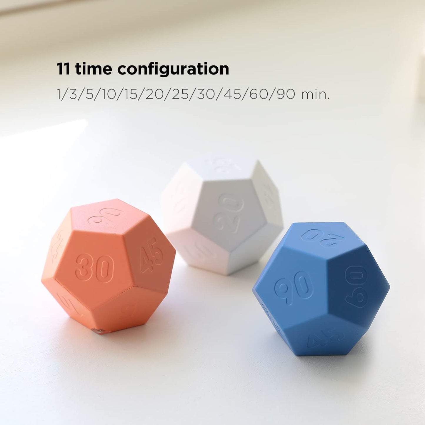 mooas Dodecagon Time Ball Rechargeable Mini Timer (White), 11 Preset Times, Desk & Study Productivity Timer, Sound/Vibrate/Mute, Easy to Use