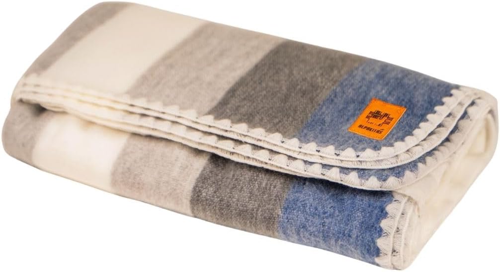Alpaca Wool Blanket – Twin Size, 75 x 38 Inches – Warm & Lightweight – Couch, Bed, or Outdoor Blanket – Gray & Blue