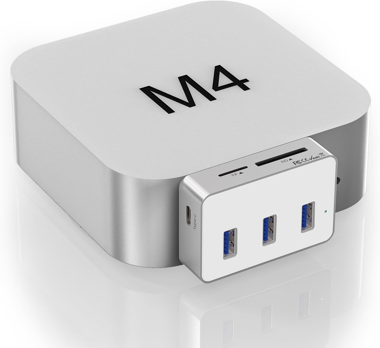 Mac mini M4 Dock - 6 in 1 USB-C Hub with 10Gbps USB-C, 3x5Gbps USB-A, SD/TF 3.0 Card Reader, Compact Aluminum Design | Perfect Mac mini M4/M4 Pro Accessories