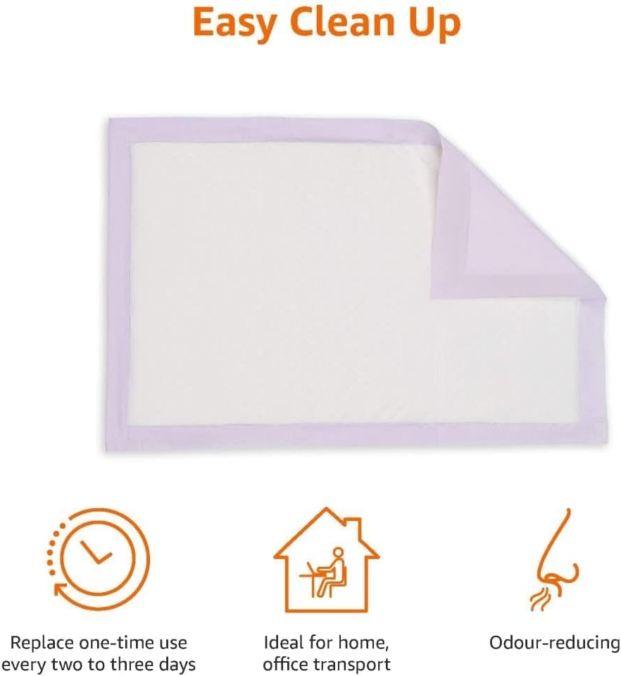 Amazon Basics Cat Pee Pads, Super Absorbent, Odor Control, Universal Fit for Litter Box, Disposable, Multi Cat, Unscented, Purple, 40 Count