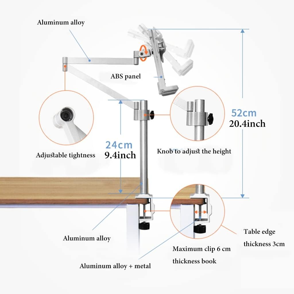 Book Stands Height Adjustable, Book Stand with Clamp, Desktop Cookbook Rest with Page Clips for Reading Hands Free, Aluminum Laptop Stand for Desk, Table Side Design (/White) (/White)