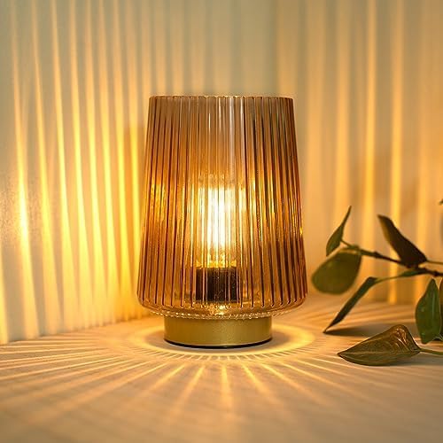 Battery Operated Decorative Lamp with Timer, Small Cozy Table Lamp for Bedside & Home Decor, Aesthetic Cordless Battery Powered Accent Lamp for Living Room Shelf, Amber