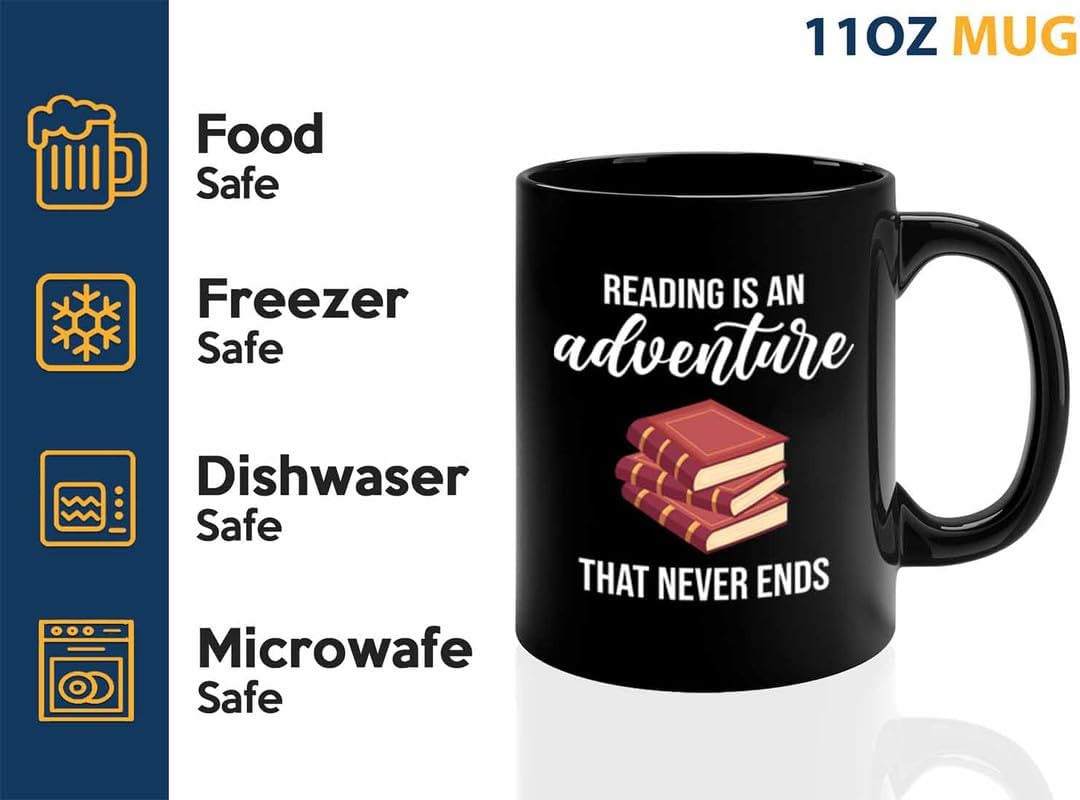 Bookish Coffee Mug 11oz Black -Reading is an adventure - Novel enthusiast Book Club Librarian Book Lover Writer Reader Bibliophile