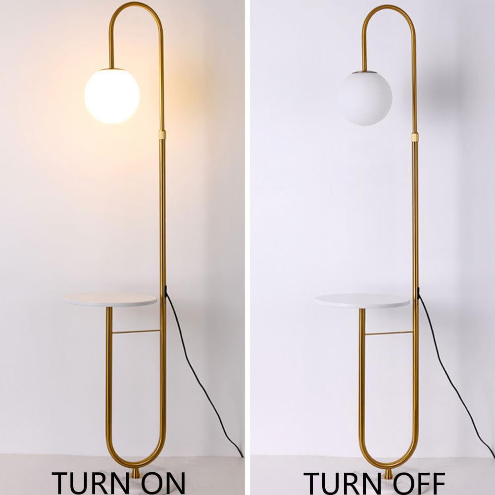 Nordic Height Adjustable Arc Tall Lamp Glass Ball Floor Lamp Marble Base Floor Light with Desktop E26 Three Color Light Dimmer Fixture for Living Room Bedroom Tea Room
