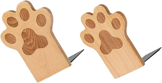 PRETYZOOM 2pcs Solid Beech Wood Bookends with Cat Paw Design, Desktop Book Support for Students, Office Accessory and File Organizer, Non-Slip Book Stoppers for Home and Study Desk
