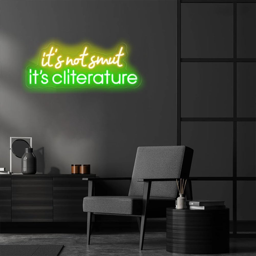 Book Lover Neon Sign, it's not smut its cliterature Quotes Home Wall Sign,Reading Room LED Lights Sign Decor,Funny Gifts for Bookish Reader.Size:21inch (Yellow+Green)
